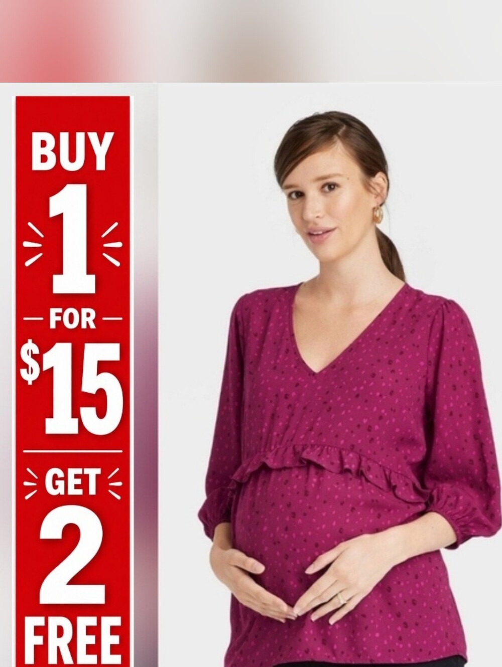 Ingrid & Isabel Ruffle 3/4‎ Sleeve Pullover Maternity Blouse Large NWT